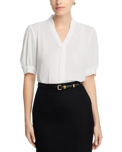 T Tahari Short Sleeve V-neck Top In White