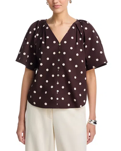 T Tahari Shoulder Pleated V Neck Blouse In Brown