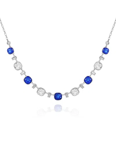 T Tahari Silver-tone Blue And Clear Glass Stone Statement Necklace, 18" + 3" Extender