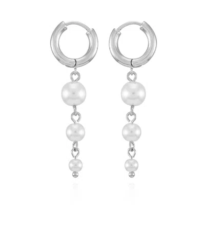 T Tahari Silver-tone Imitation Pearl Linear Drop Earrings In Metallic