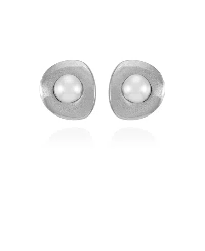 T Tahari Silver-tone Imitation Pearls Clip On Button Earrings