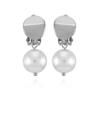 T Tahari Silver-tone Imitation Pearls Drop Clip On Earrings