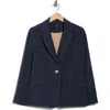 T Tahari Single Button Chambray Blazer In Blue