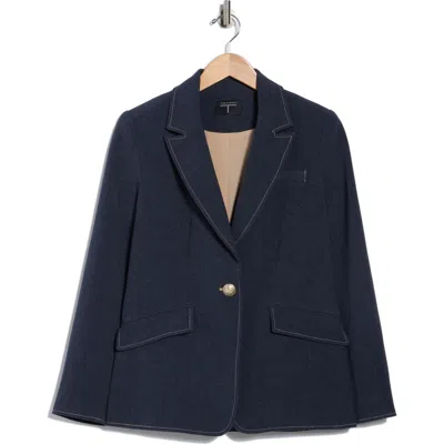 T Tahari Single Button Chambray Blazer In Blue