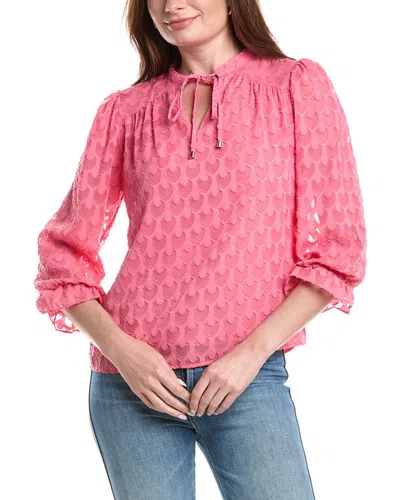 T Tahari Sleeve Split Neck Blouse In Animal Print