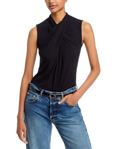 T Tahari Sleeveless Asymmetrical Draped Neck Top In Blue