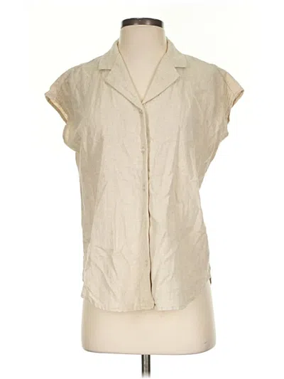 Pre-owned T Tahari Sleeveless Button Down Shirt In Tan