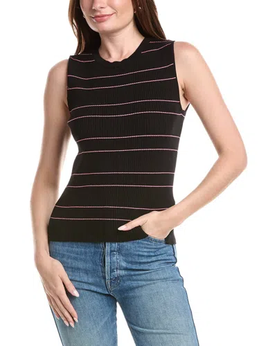 T Tahari Sleeveless Crewneck Striped Rib Pullover In Black