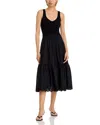 T Tahari Sleeveless Mixed Media Midi Dress In Black