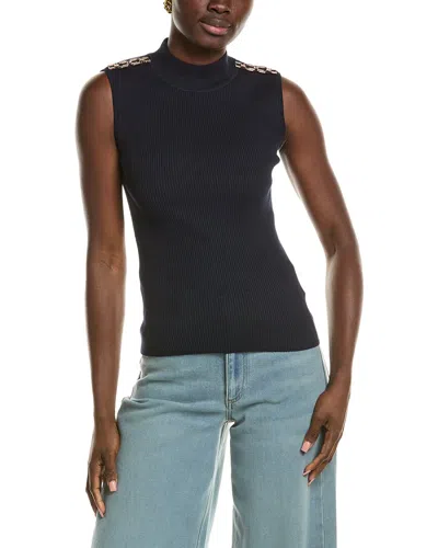 T Tahari Sleeveless Rib Pullover In Black