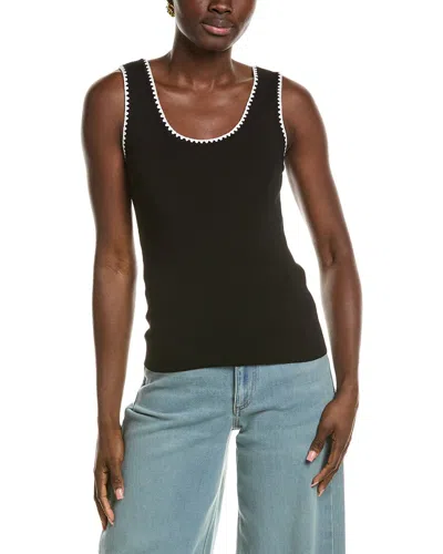 T Tahari Sleeveless Scoop Neck Rib Top In Black