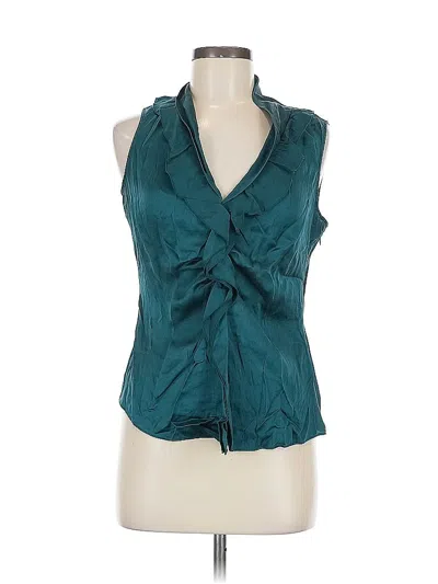 Pre-owned T Tahari Sleeveless Silk Top Teal Halter Neckline Tops In Blue