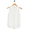 T Tahari Sleeveless Split Neck Top In White