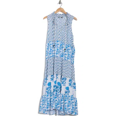 T Tahari Sleeveless Tiered Maxi Dress In Blue Jewel Combo