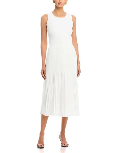 T Tahari Sleevless Rib Top Release Pleated Skirt Dress In White
