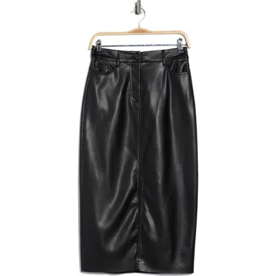 T Tahari Slim Faux Leather Midi Skirt In Black