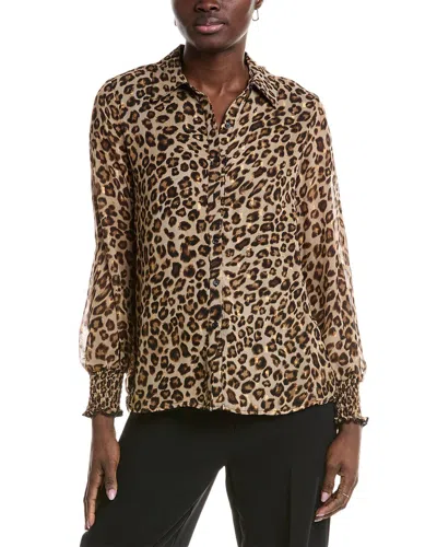 T TAHARI SMOCKED CUFF BLOUSE