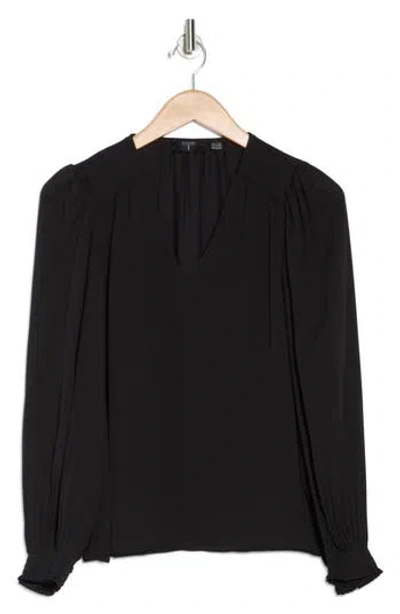 T Tahari Smocked Cuff Long Sleeve Blouse In Black