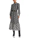 T Tahari Smocked Long Sleeve Dress In London Chain Print