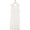 T Tahari Smocked Waist Crinkle Maxi Dress In White