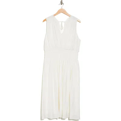 T Tahari Smocked Waist Crinkle Maxi Dress In White