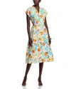 T Tahari Smocked Waist Floral Print Dress In Sky Garden