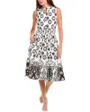 T Tahari Smocked Waist Midi Dress In White