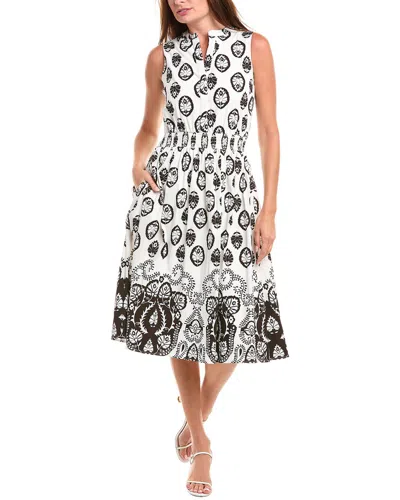 T Tahari Split Neck Medallion Print Midi Dress In Multi