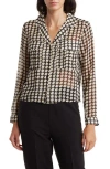 T Tahari Snake Print Long Sleeve Crop Blouse In Black/cream Geo
