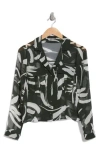 T Tahari Snake Print Long Sleeve Crop Blouse In Jungle Green/ivory Brush