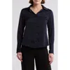 T Tahari Solid Long Sleeve Button-up Shirt In True Navy