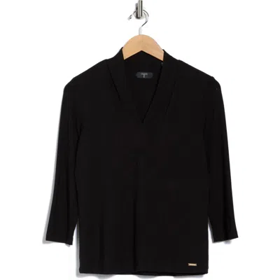 T Tahari Solid V-neck Knit Top In Black