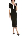 T Tahari Split Collar Rib Sweaterdress In Black