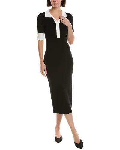 T Tahari Split Collar Rib Sweaterdress In Black