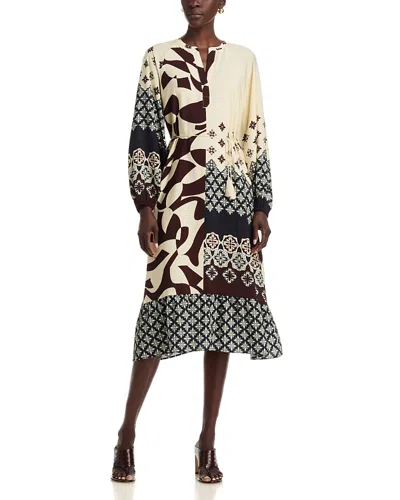 T Tahari Split Neck A Line Dress In Multi