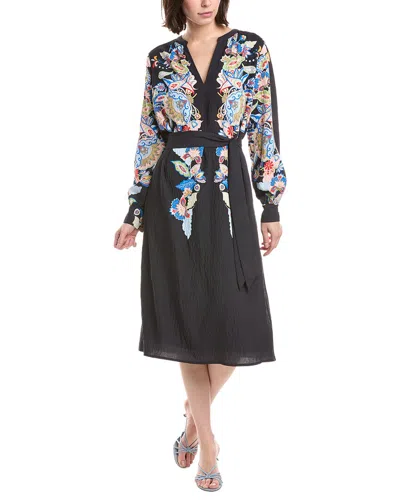 T Tahari Split Neck A-line Dress In Black