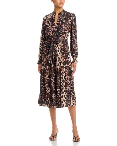 T Tahari Split Neck Belted Dress In Animal Print