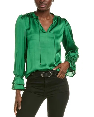 T Tahari Split Neck Blouse In Green