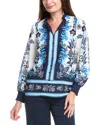 T Tahari Split Neck Blouse In Blue