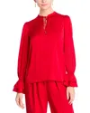 T Tahari Split Neck Blouse In Red