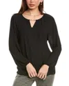 T Tahari Split Neck Blouse In Black