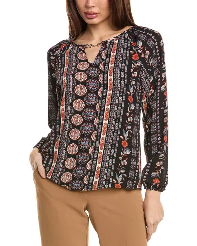 T Tahari Split Neck Blouse In Black