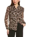 T Tahari Women's Animal-print Collared Button-down Blouse In Brown