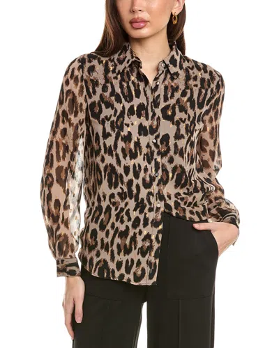 T Tahari Long Sleeve Button Down Blouse In Brown