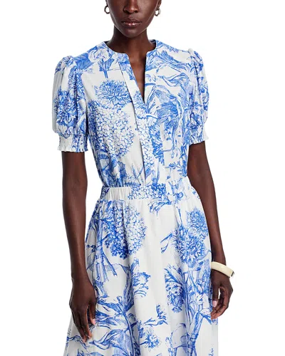 T Tahari Split Neck Blouse In Etheral Spring Garden
