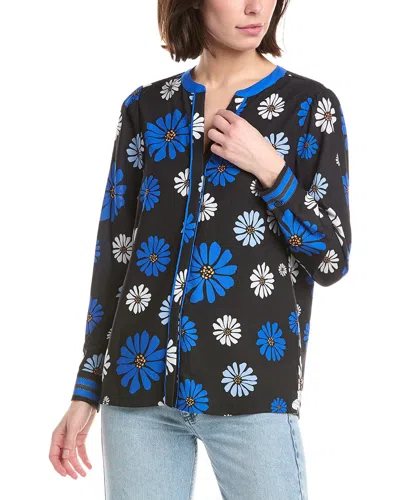 T Tahari Split Neck Blouse In Multi