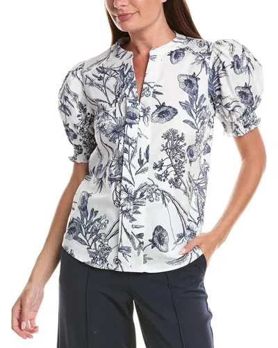 T Tahari Split Neck Blouse In Navy