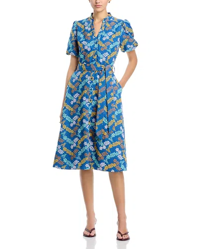 T Tahari Split Neck Button Down Fit And Flare Dress In Multi