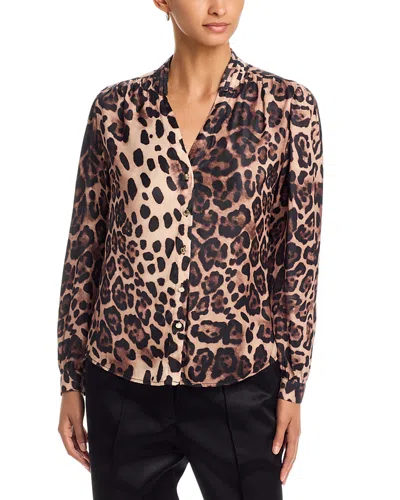 T Tahari Split Neck Button Front Blouse In Animal Print