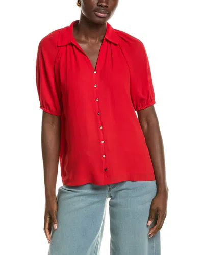 T Tahari Split Neck Collared Blouse In Red